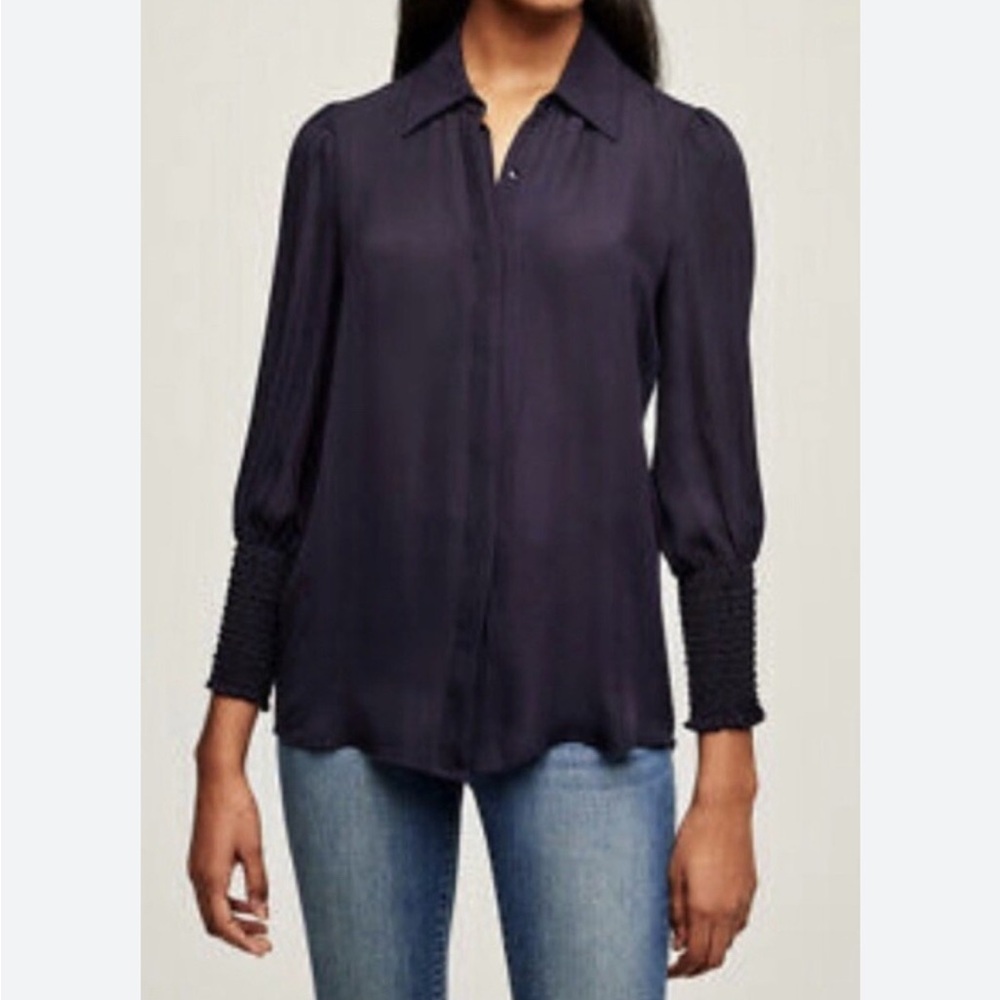 L’Agence Lucien Diamond Navy Blue Silk Blouse size S